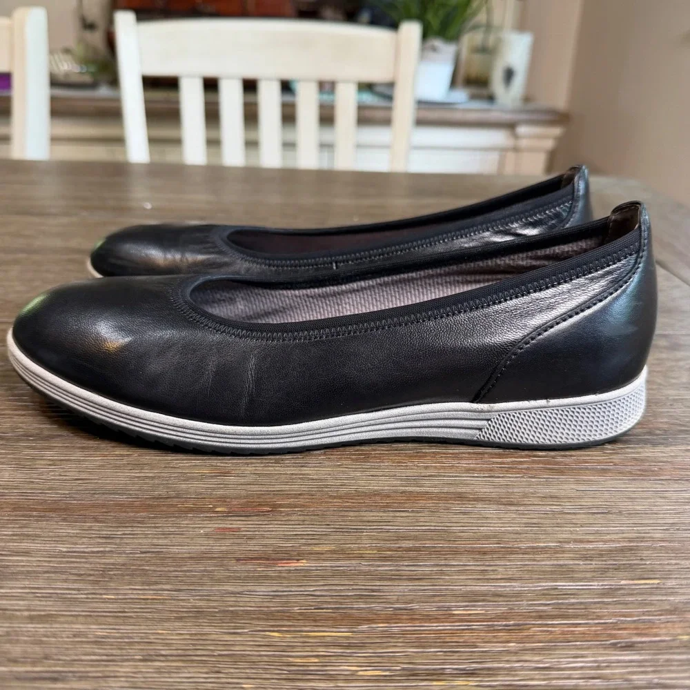 Gabor Kids - Girls Black Leather Ballet Flats Slip On Grip Sole Shoes Size 4.5